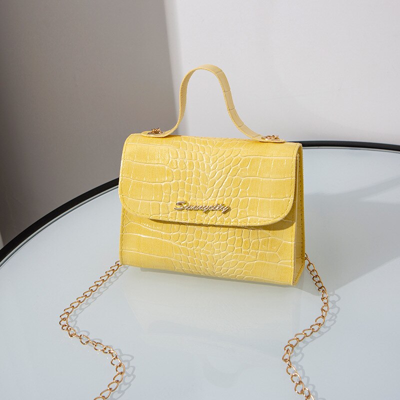 Zomerse dames vierkante crossbody tas zacht pu leer snoepkleurige messenger bag ketting effen kleur mini schoudertas: Geel
