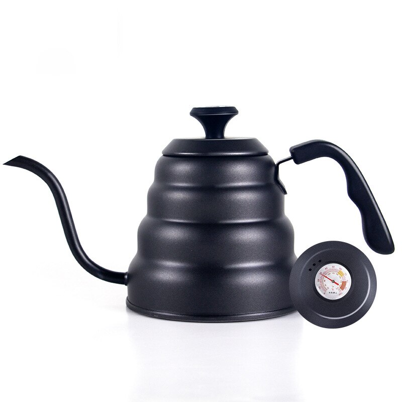1.2L Stainless Steel pour over coffee moka pot espresso tea gooseneck kettle with Thermometer coffee accessories barista tools: 1B Rubber handle