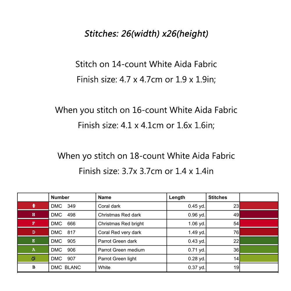 Lovely Cherry Cross Stitch Pattern Chart DMC Symbol Color Chart