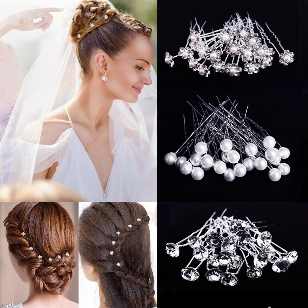 20 stücke Braut U-förmigen Stift Metall Haarspange Clip Haarnadeln Strass Perle Frauen Haar Zubehör Hochzeit Frisur Werkzeuge