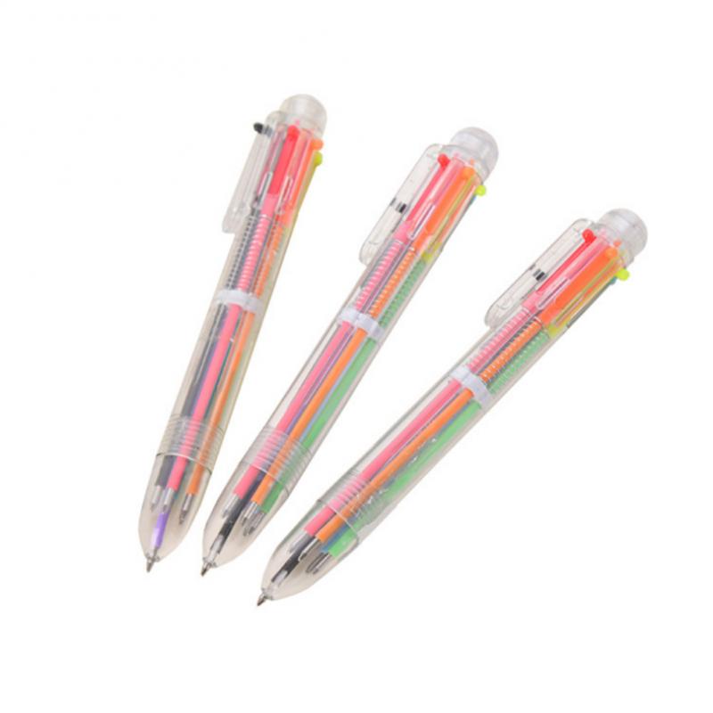 1PCS Colorful 6 In 1 Multifunctional Press Ballpoint Pen Novelty Multicolor Pens School Stationary Home Office Supplies