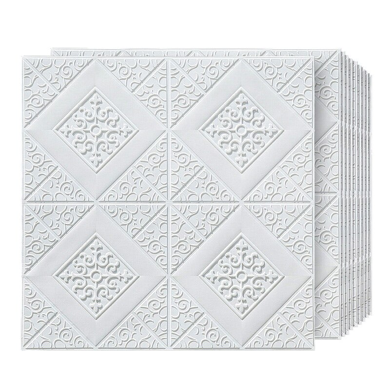 Muurstickers Behang 3D Zelfklevende Plafond Decoratieve Panelen Dak Behang Woonkamer Kinderkamer Home Decor Sticker: WHITE
