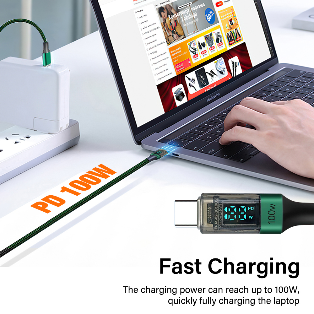 USB C Cable PD 100W Digital Display USB C to C Data Cord 0.5M/1M/2M Quick Charge Type-C Charging Line for Mobile Phone Laptop