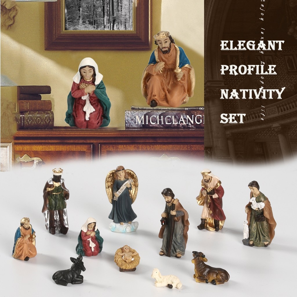 Elegante Profiel Kerststal, Omvat Heilige Familie Hars Decoratieve Figuren, Kerst Woondecoratie Cadeau #35