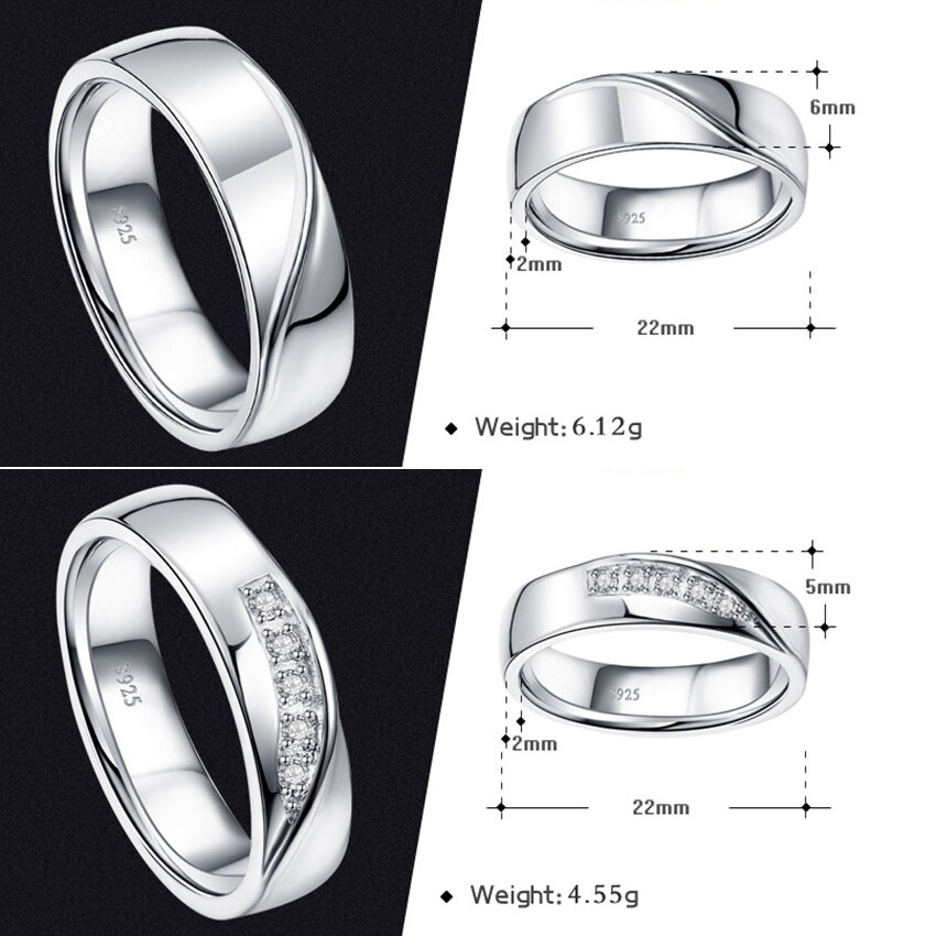 925 Sterling Silber Paar Hochzeit Ring Männer Und Frauen Breite Band High-End-Schmuck
