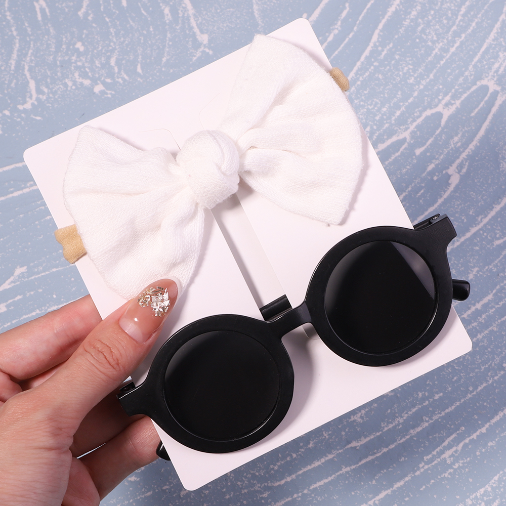Conjunto de 2/3 uds. De lazos para bebé, diadema de dibujos animados, gafas de sol, accesorios de fotografía de playa para niñas, cintas para el pelo para niños pequeños, accesorios para el cabello para niños: Multicolor