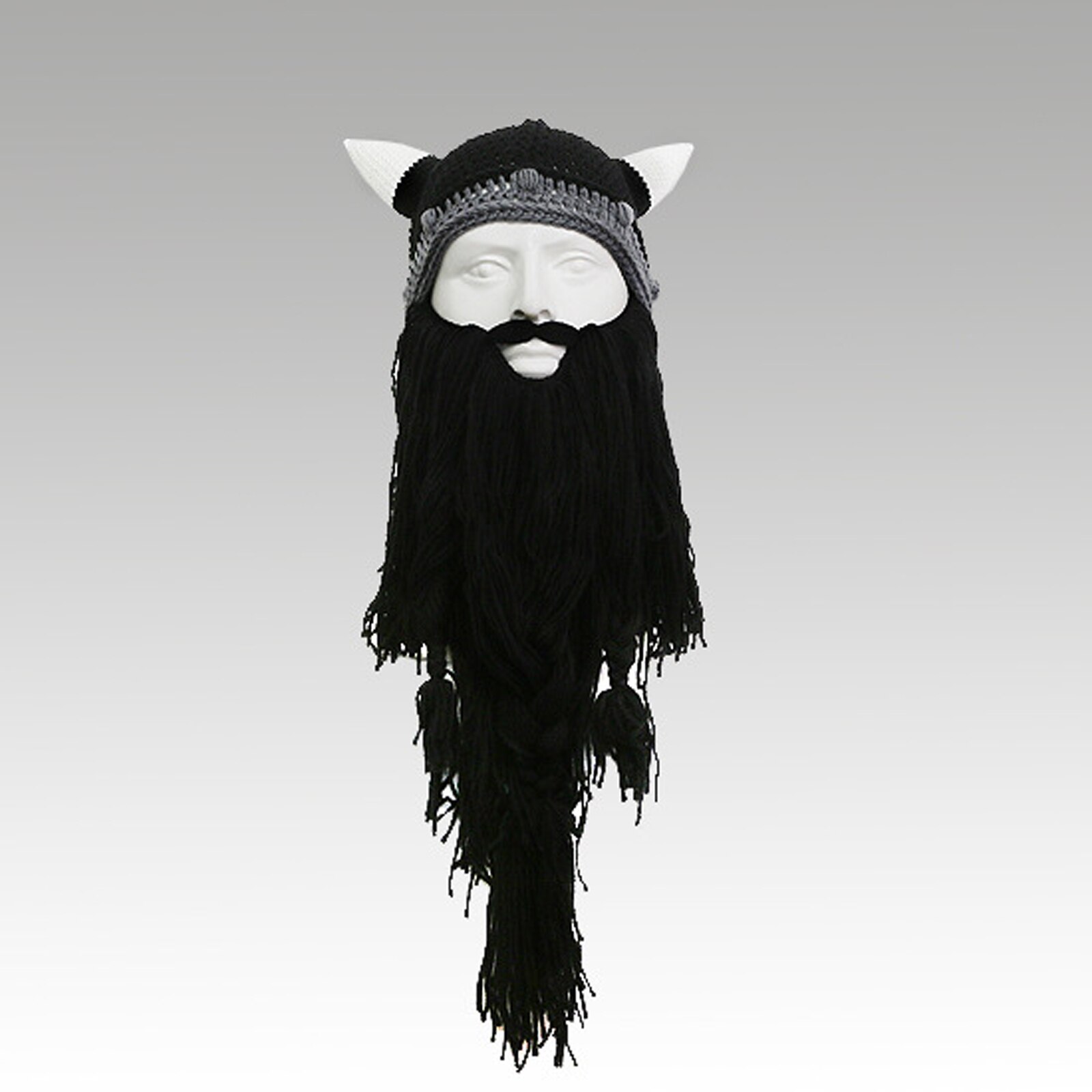 Viking Hat, Funny Handmade Knit Long Beard Beanie Hat for Halloween Costume Party Cosplay: Black