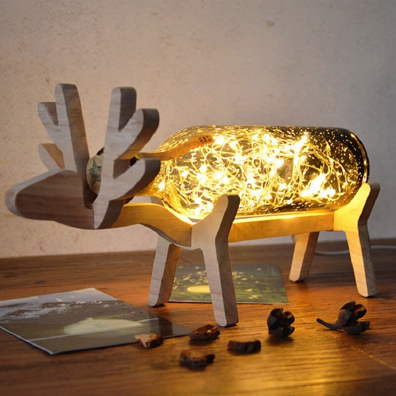 Håndlavet bøg hjorte lampe beslag glas nat lampe base dekoration gnist træ kaprifol soveværelse lampe