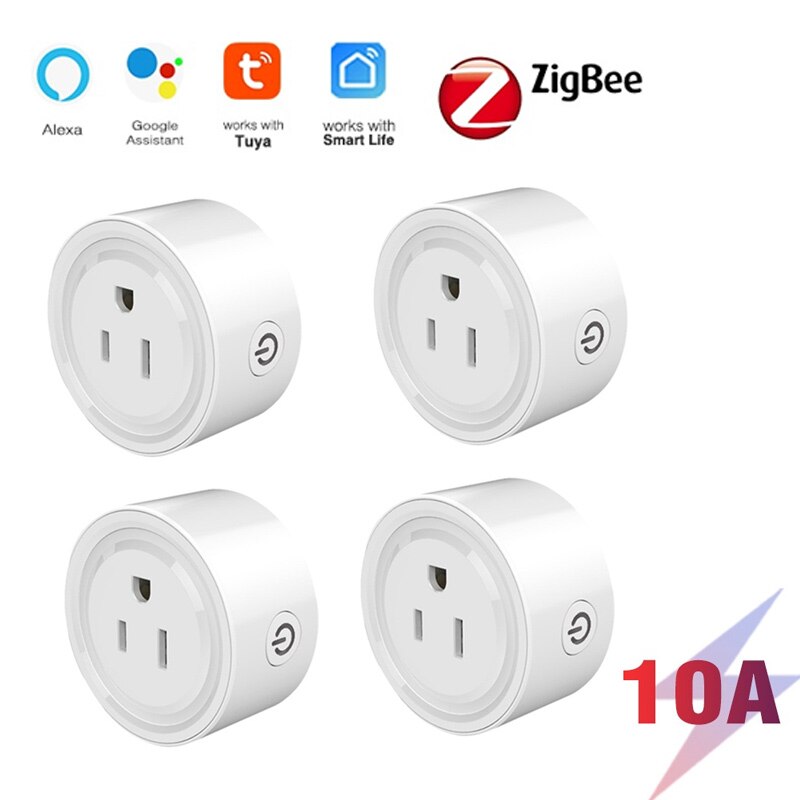 Aubess Tuya 10A Mini Smart WiFi Plug Outlet Timer Remote Control Switch Wireless Power Socket Work With Google Home/Alexa: 4 pcs