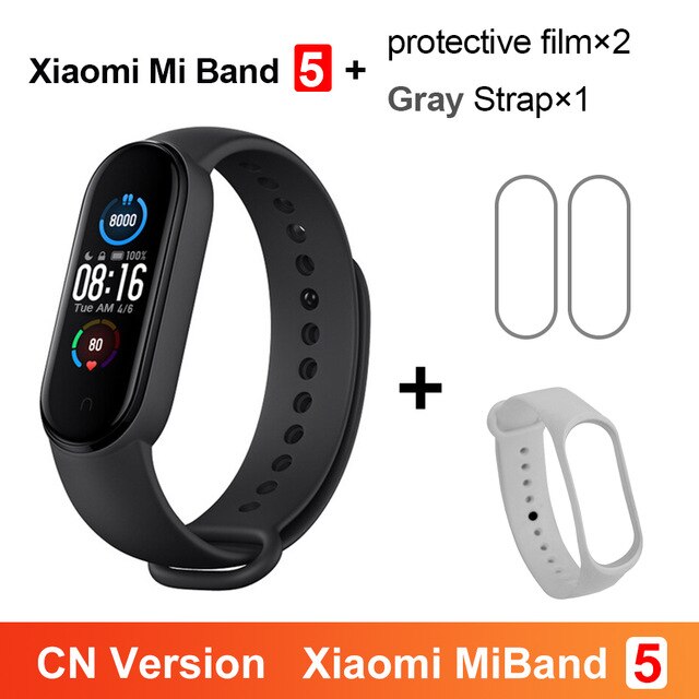 Xiaomi Mi Band 5 Fitness Bracelet Magnetic Charge 24h Heart Rate Sleep REM Nap Step Swim Sport Monitor Remind Alarm Miband 5: CN Gray N Film