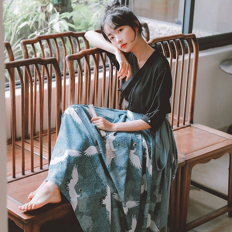Robe Kimono Style japonais Haori pour femmes, Costume de danse samouraï pour filles, Kawaii, Crane Sakura Yukata, fête Vintage, Cosplay, 11292