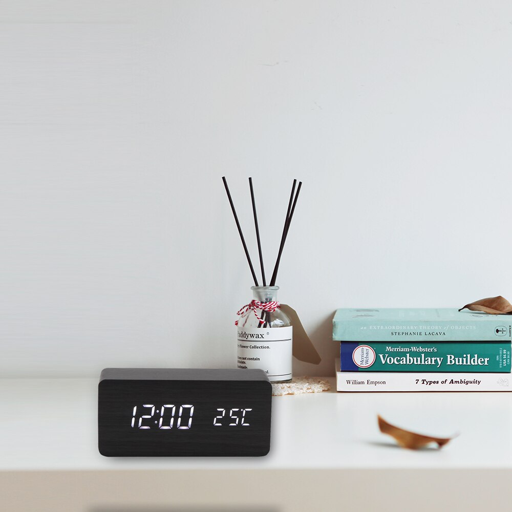 Digital Thermometer Holz LED Alarm Uhr Hintergrundbeleuchtung Stimme Kontrolle Holz retro glühen Uhr Schreibtisch Tabelle leuchtend Alarm Uhren