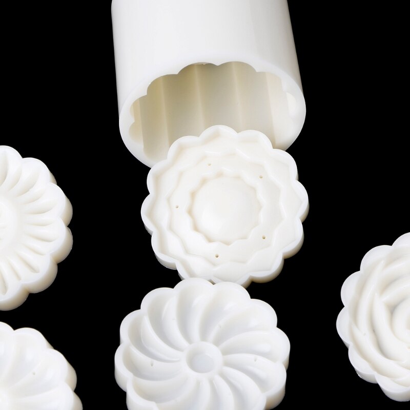 Moon Cake Mould Mold with 6Pcs Stamps Round Flower Pastry Mooncake Hand DIY Tool Mar28