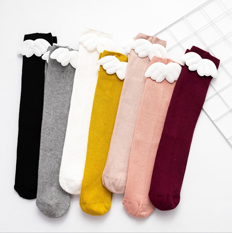 Enfants filles bas couleur unie coton Long Tube chaussettes pour filles belle -né enfants fille côtelé bas avec des ailes 1-8Y