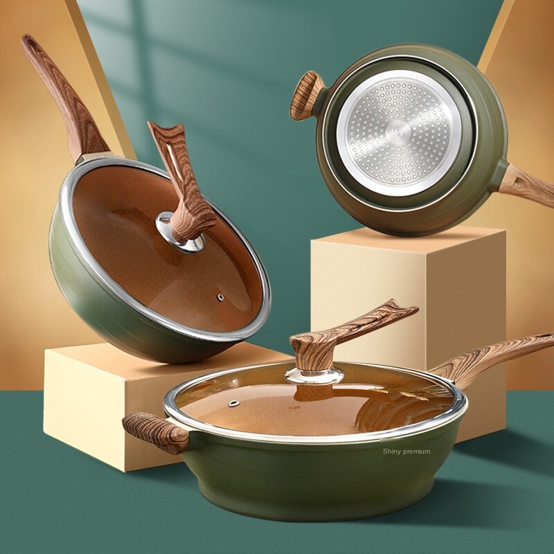 aluminum non-stick pan multi-functional Japanese style ripple woks modern luxury maifan stone cookware with lid