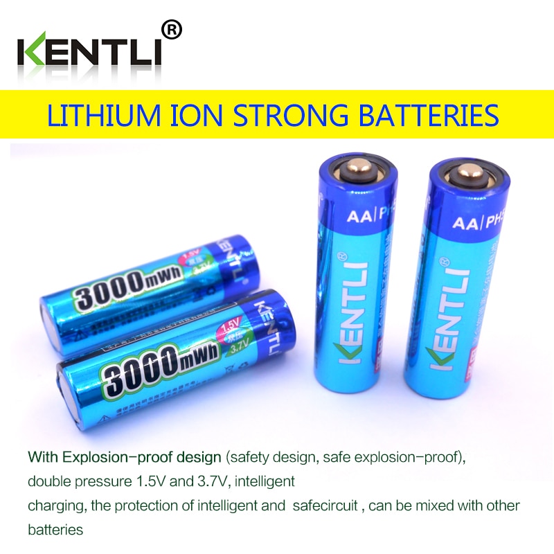 4pcs KENTLI AA 1.5V 3000mWh polymer lithium li-ion rechargeable batteries battery+4 slots USB li-ion battery charger