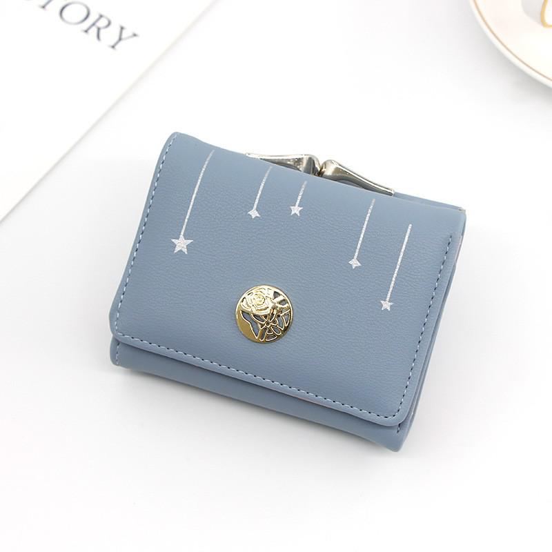 Kort damepung femtakket stjerneprintet lille møntpung kvindelig clutch mini læder kreditkortholder: Blå