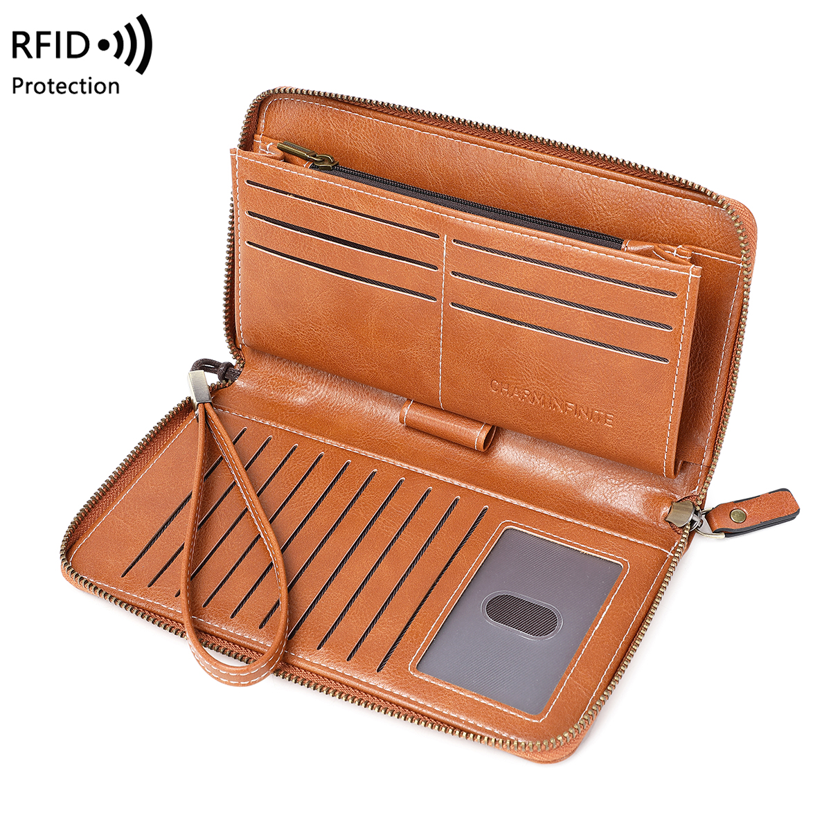 RFID anti-diefstal borstel portemonnee voor dames, meerdere sleuven, vintage, grote capaciteit, multifunctionele, stijlvolle clutch met polsband