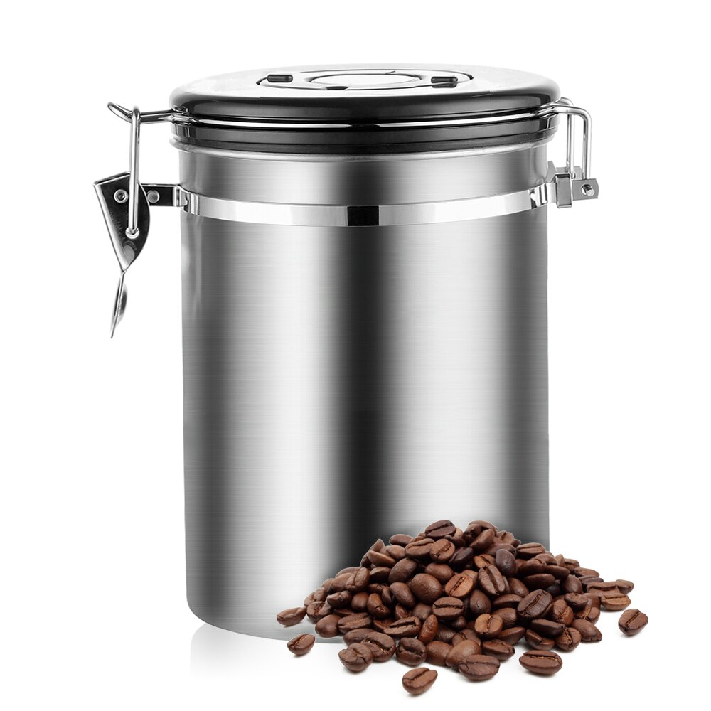 1.5/1.8l kaffebeholder med scoop lufttæt kaffebeholder rustfrit stål opbevaringsbeholder sæt til kaffebønner te: 1800ml b