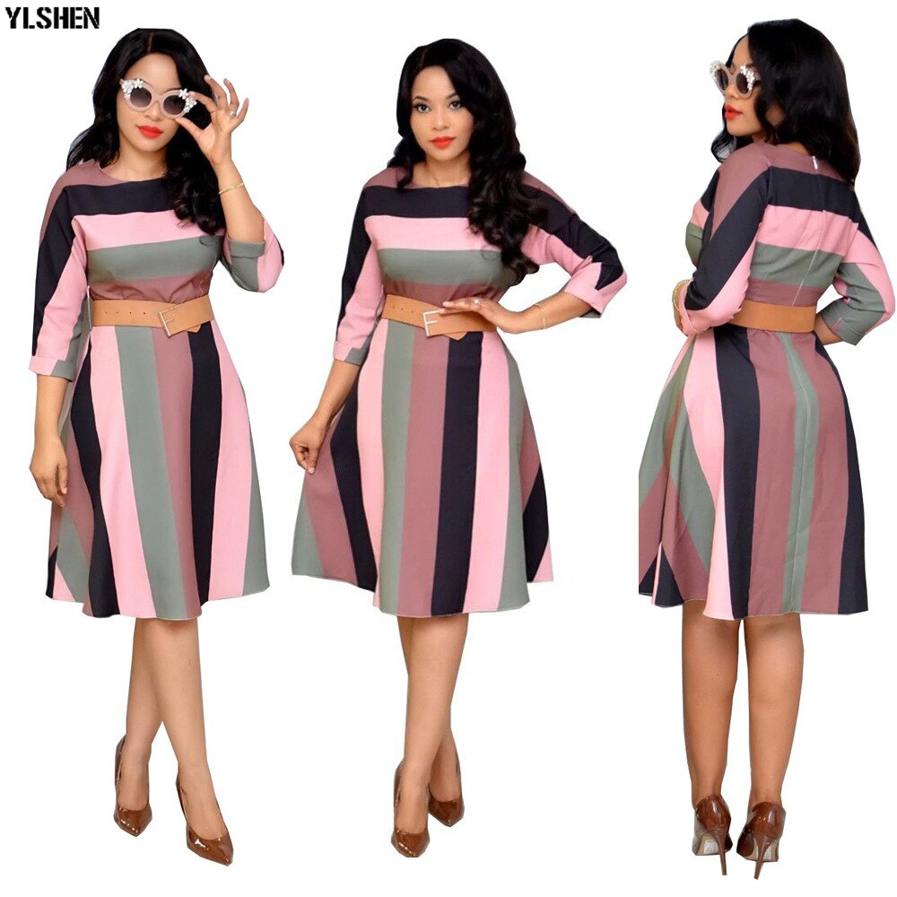 Afrikaanse Jurken Voor Vrouwen Afrikaanse Kleding Afrika Jurk Regenboog Streep Print Dashiki Kleding Ankara Plus Size Afrika Vrouwen Jurk: Style1 Pink / M