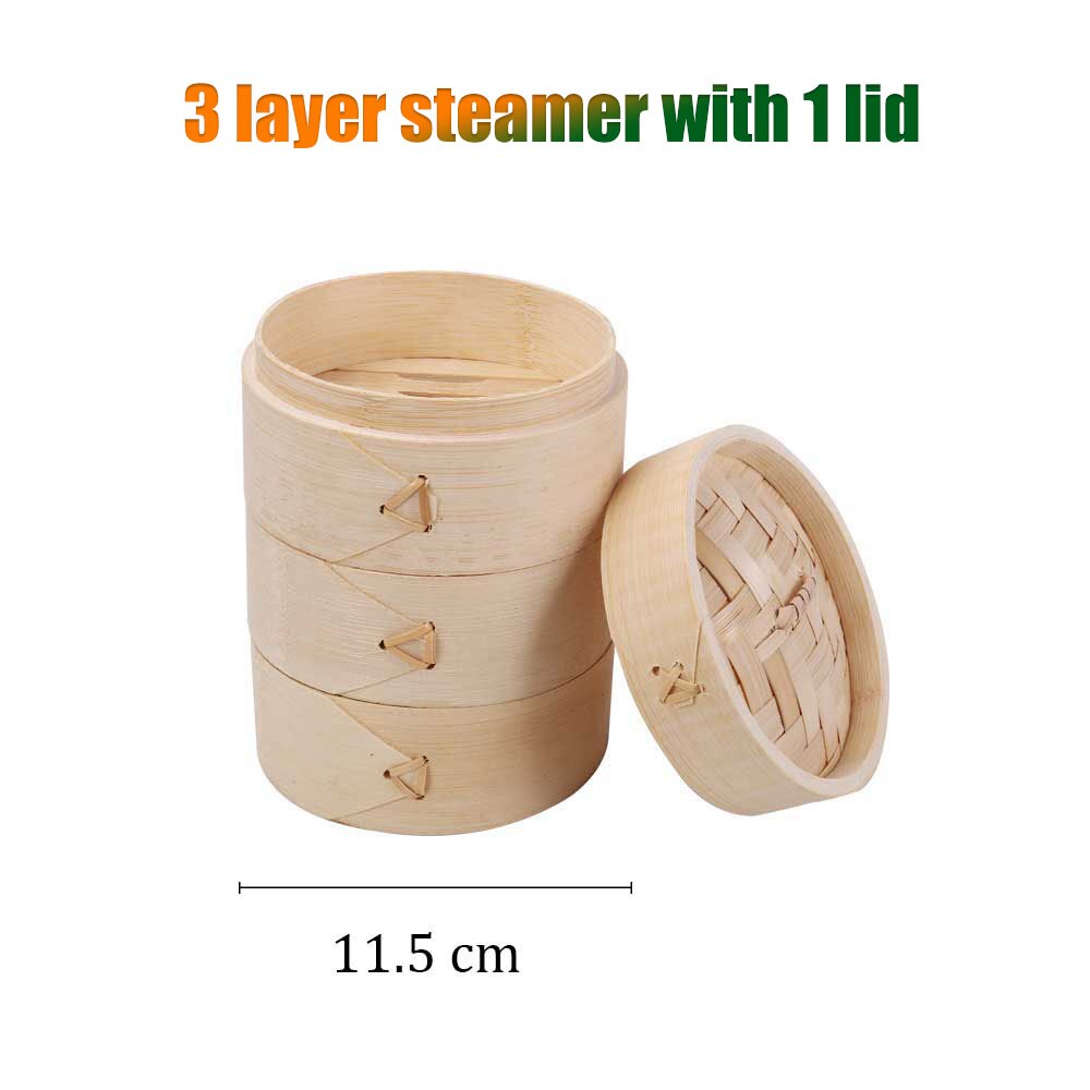 Bambus Dampf Dampfer Herd Korb Knödel Dim Sum Frühstück Gedämpfte Brötchen Knödel Eier Fisch Home Business Verwenden Hand Poliert: 11.5cm 3steamer 1lid