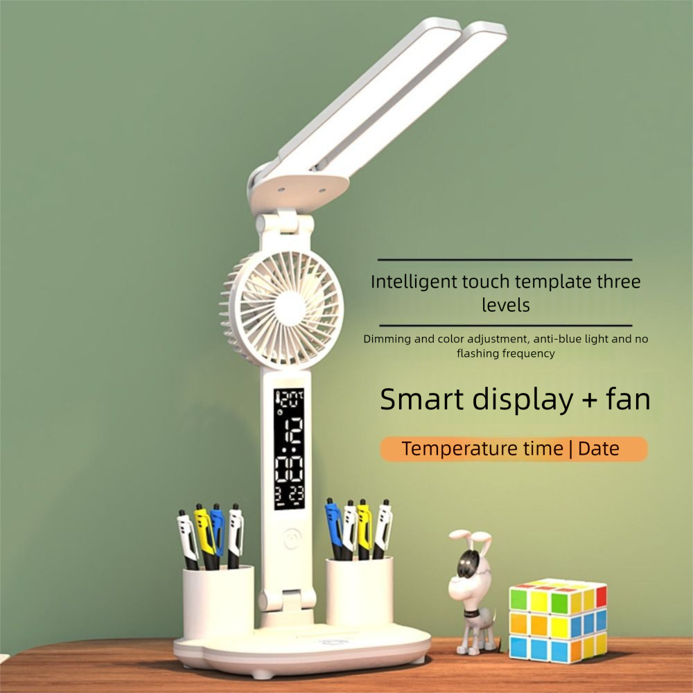 Dubbele led-tafellamp met 3 kleuren, aanraakdimfunctie, leeslamp voor op tafel, usb-aansluiting, energiezuinig, pennenhouder, bureaulamp voor studentenkamer