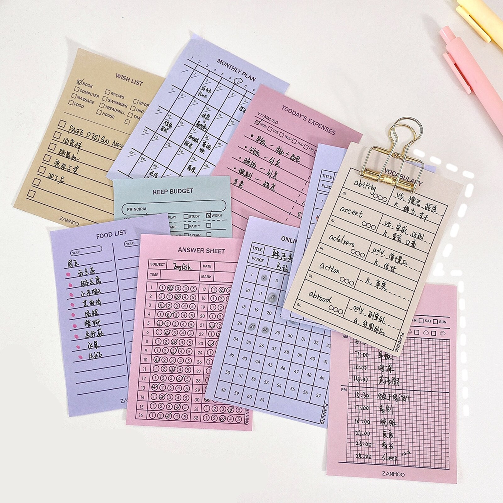 Bloc-notes avec calendrier quotidien, 50 feuilles, carnet de notes avec listes de choses à faire, notes, Plan horaire, avec retard, papeterie