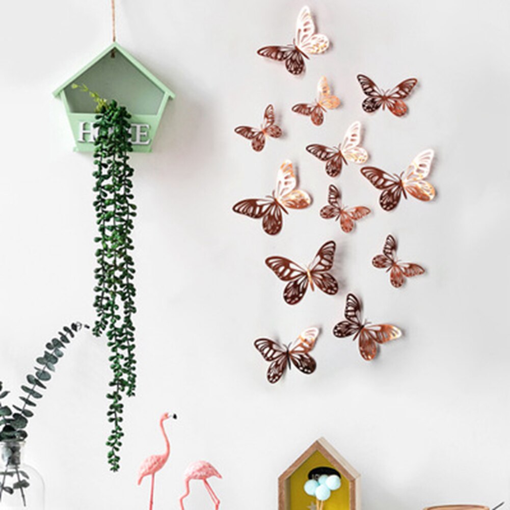 3D Butterfly Wall Sticker Metal Texture Hollow Simulation Butterfly Wall Art Decals Wedding Party Home Decoration