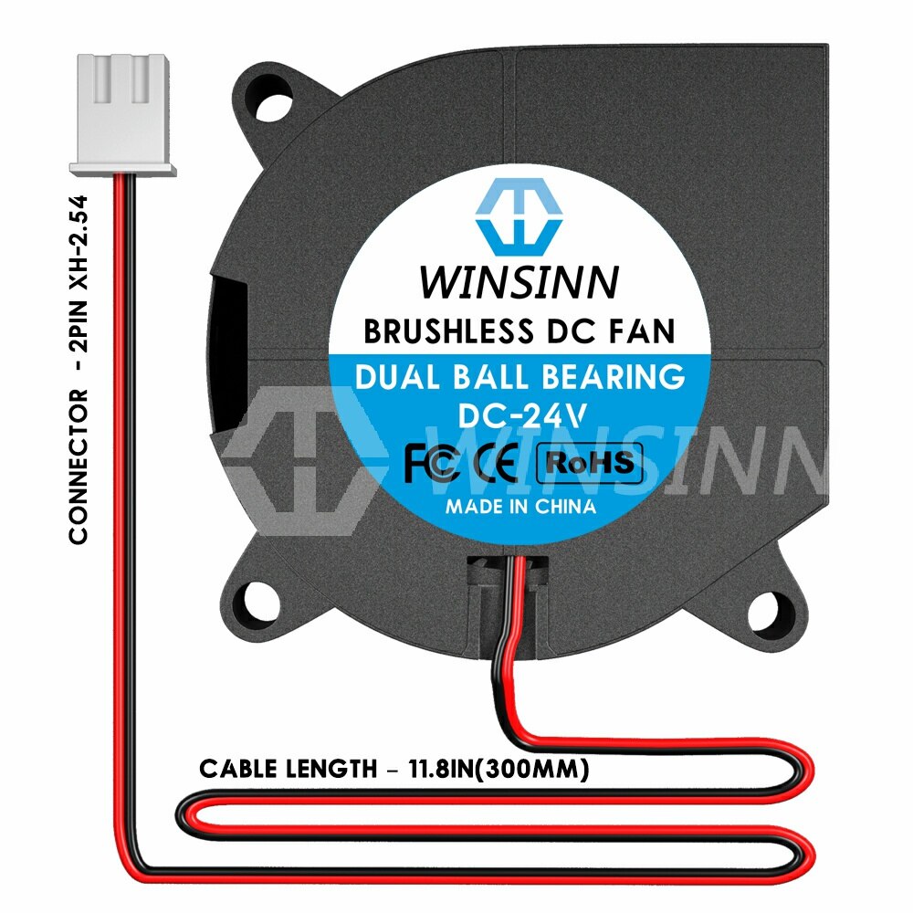 WINSINN 4020 40mm Blower Fan 5V 12V 24V Hydraulic / Dual Ball Bearing Brushless Cooling Turbine Turbo 40x20mm 2PIN [4-Pack]
