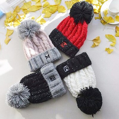 Geborduurde letters effen kinderwintermuts wollen streep gebreide kindermuts gehaakte meisjesmutsen winter jongensmuts babymutsen