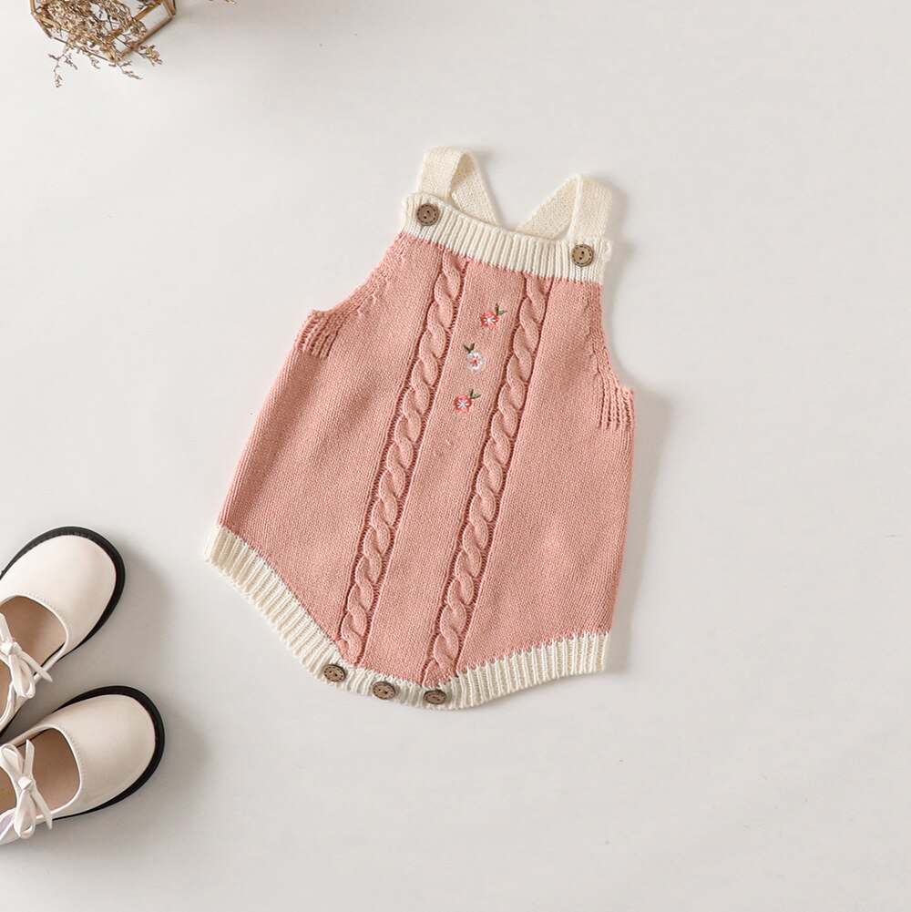 0-3T Baby Meisje Truien Sets Peuter Geborduurde Katoen Gebreide Jas Baby Truien Rompertjes Pasgeboren Knit Bretels Jumpsuits: Rompers / 9m