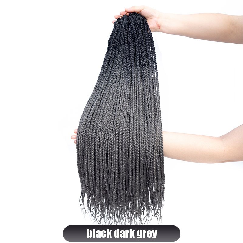 19 Color Ombre Box Crochet Hair Braids 24 Inch Zizi Synthetic Hair Extension For Braids Kanekalon Braiding Hair Pre Stretched: black dark grey