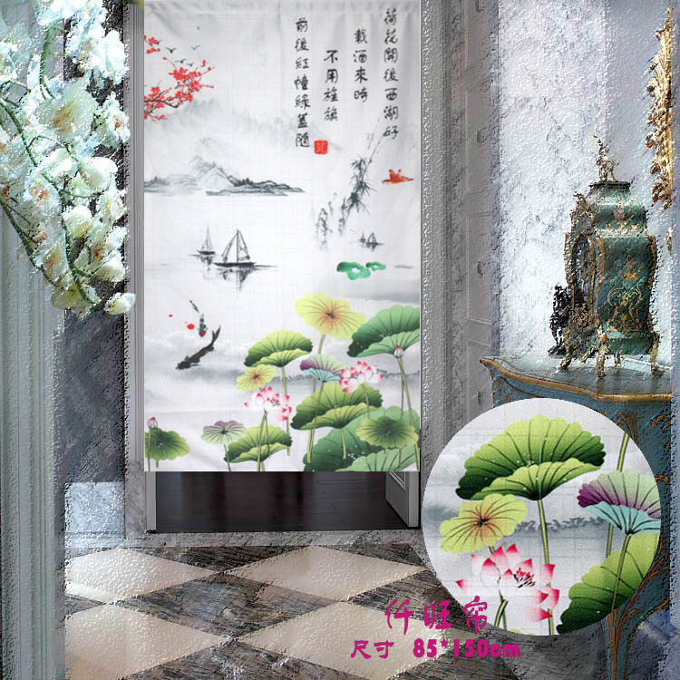 Estilo chino tradicional Feng Shui cortina de puerta japonesa cortina de puerta Lotus Cortina de puerta para dormitorio cortina de puerta