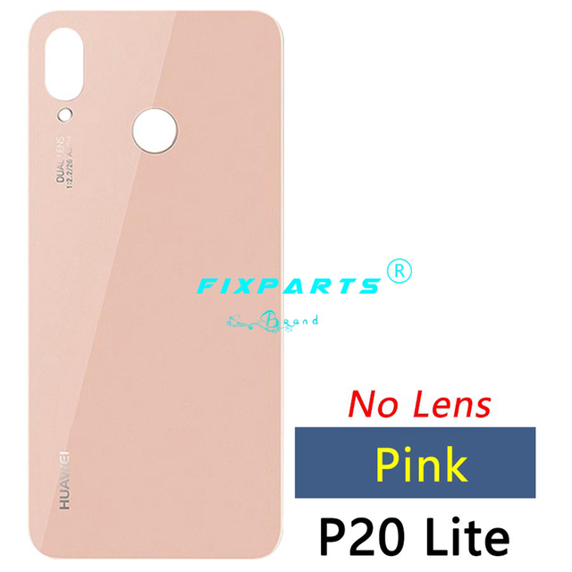 Origina Voor Huawei P20 Lite Back Battery Cover Achter Glas Panel Deur Behuizing Case Huawei P20 Lite Batterij Cover + camera Lens: Pink (No Lens)