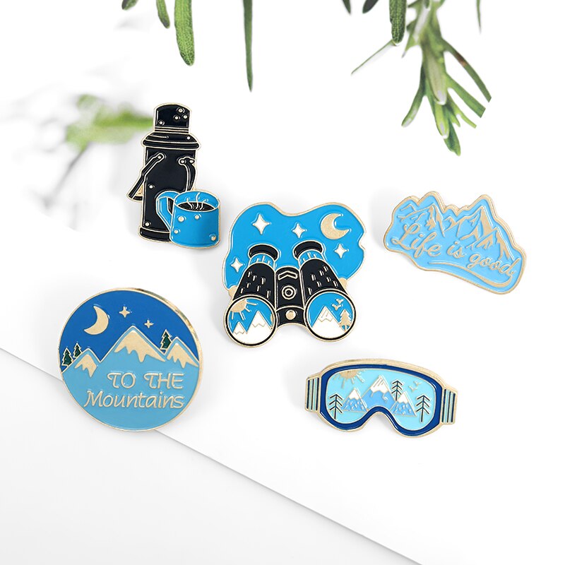 Travel Life Enamel Pin Outdoors Adventure Night Brooches Bag Lapel Pin Badges Mountaineering Telescope Jewelry Friends