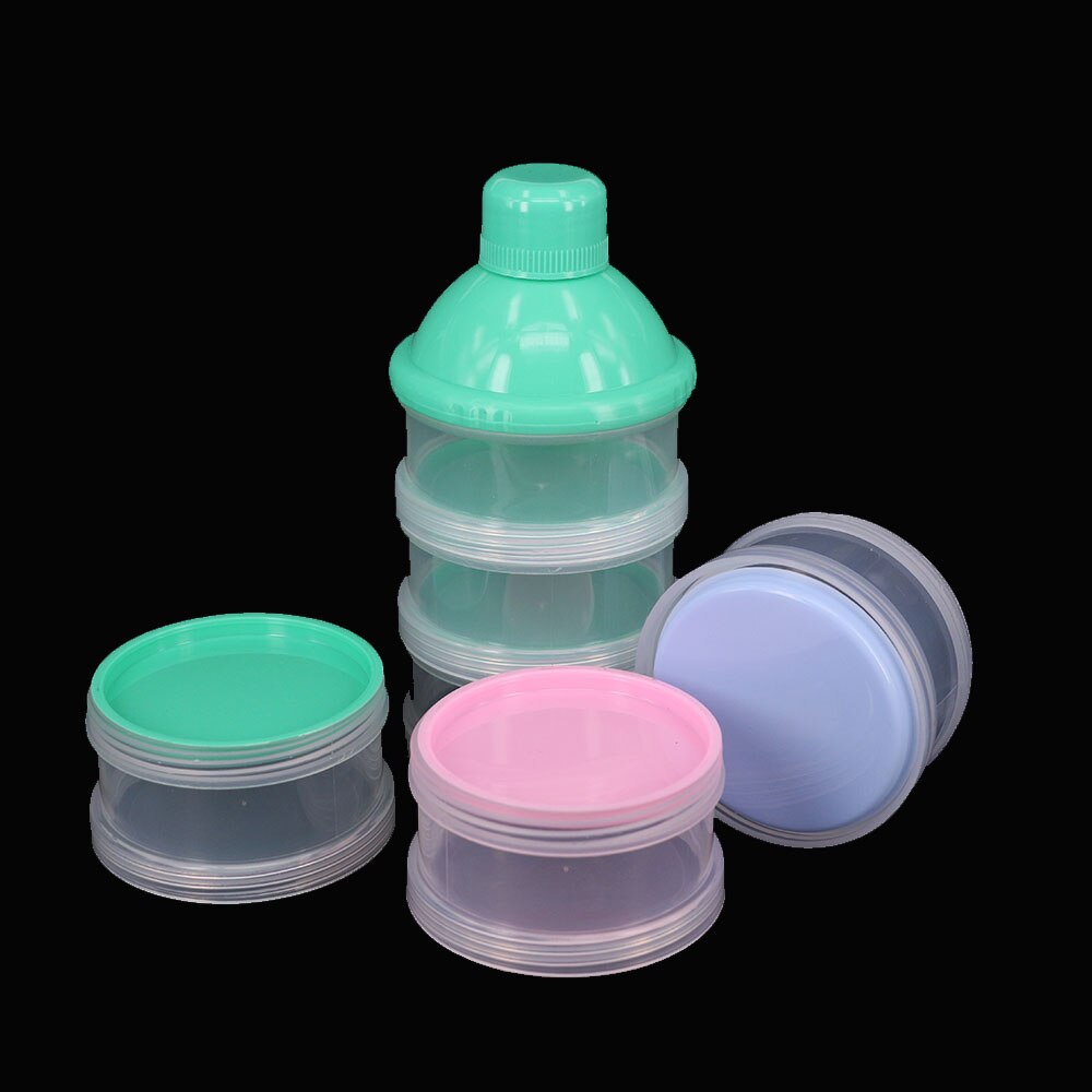 Bærbar baby spædbarn, der fodrer mælkepulver og madflaskebeholder 4 celler gitterkasse tilfældig farve fugtafvisende snack opbevaringsboks