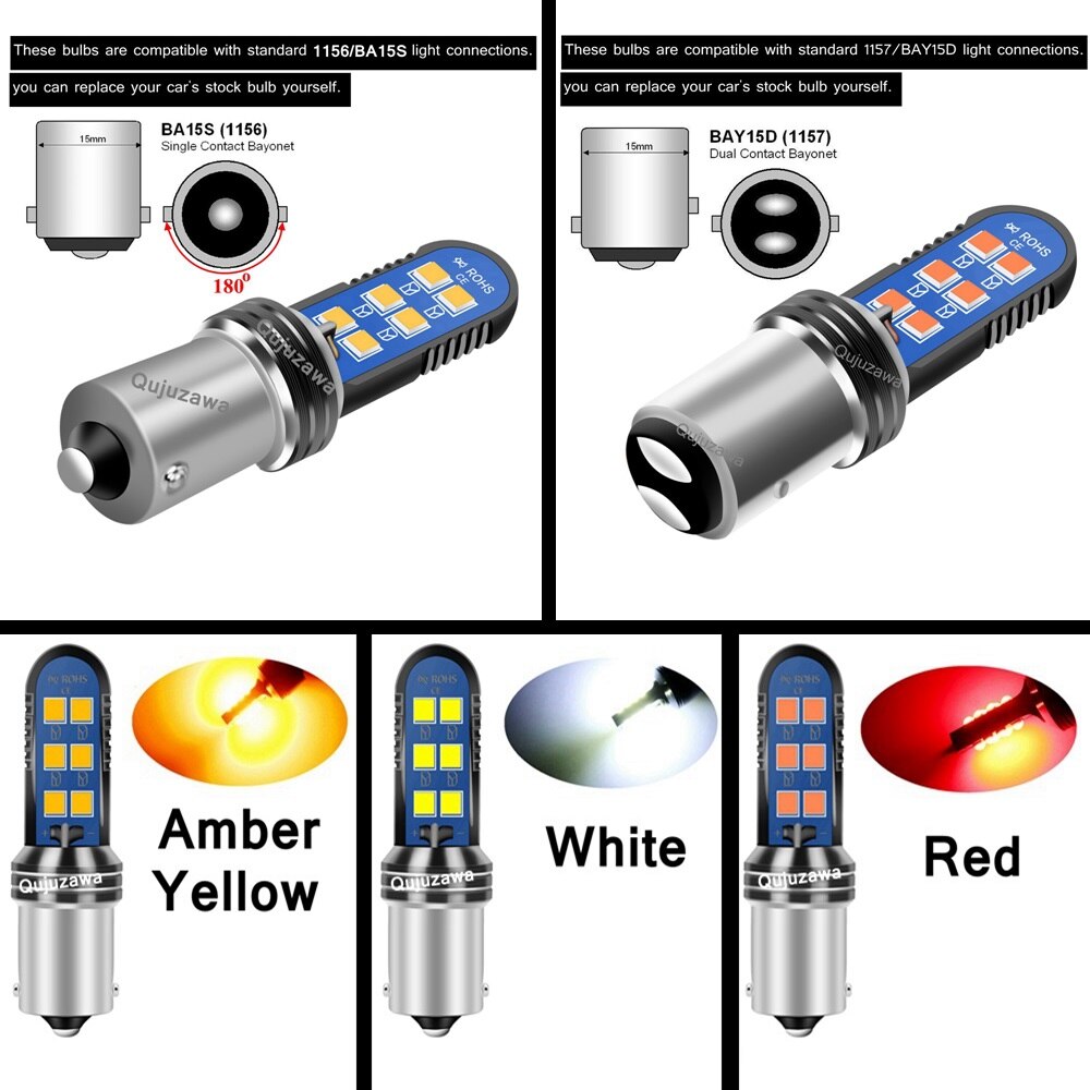 Bombillas LED superbrillantes para coche, luz de marcha atrás de 12V, 2 piezas, BAY15D P21/5W 1157 BA15S P21W BAU15S 1156