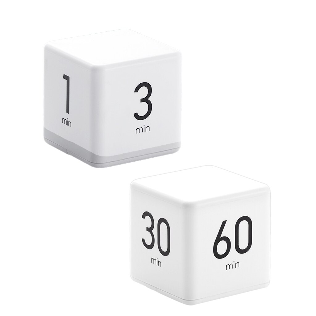 Cube Timer Alarm Clock for Study Workout Timer w/ LED Display Reminder, Time Management White Kitchen Timer