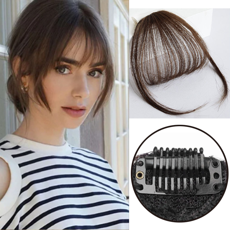Peluca con flequillo de aire de estilo francés sintético, herramienta de peinado, extensión de cabello con Clip, peluca con borla falsa, flequillo con Clip para el cabello para mujer