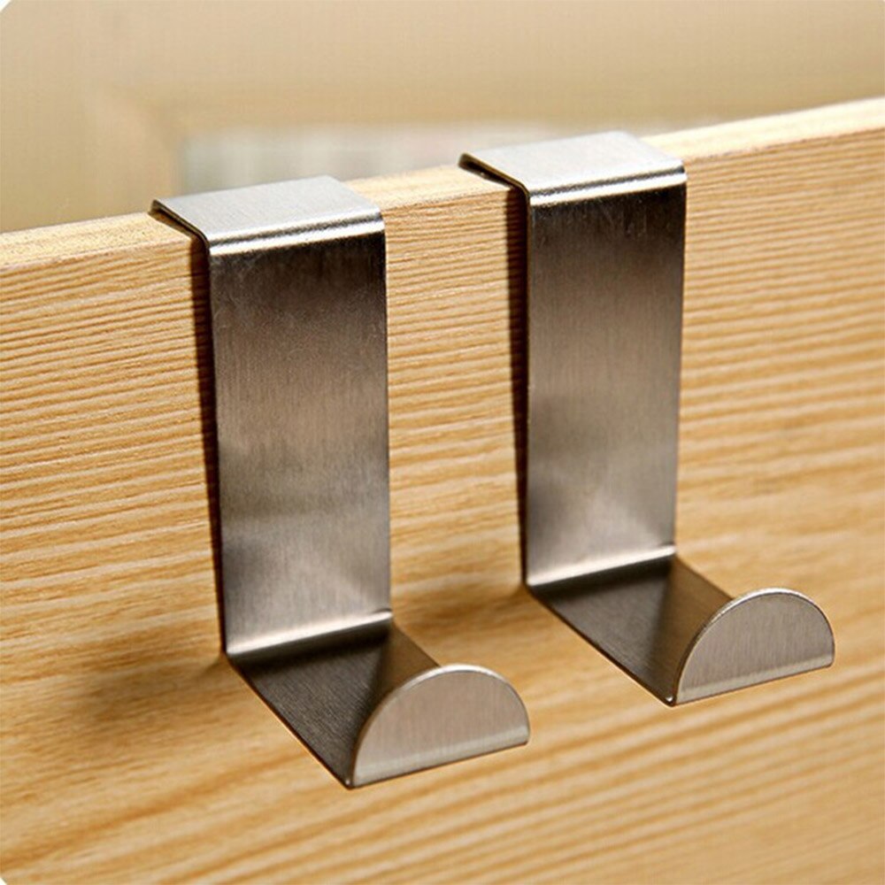 2 Pcs/Set Stainless Steel Door Hooks Over Cabinet Drawer Room Door Hook Kitchen Bathroom Hanger Hook Coat Clothes Hook