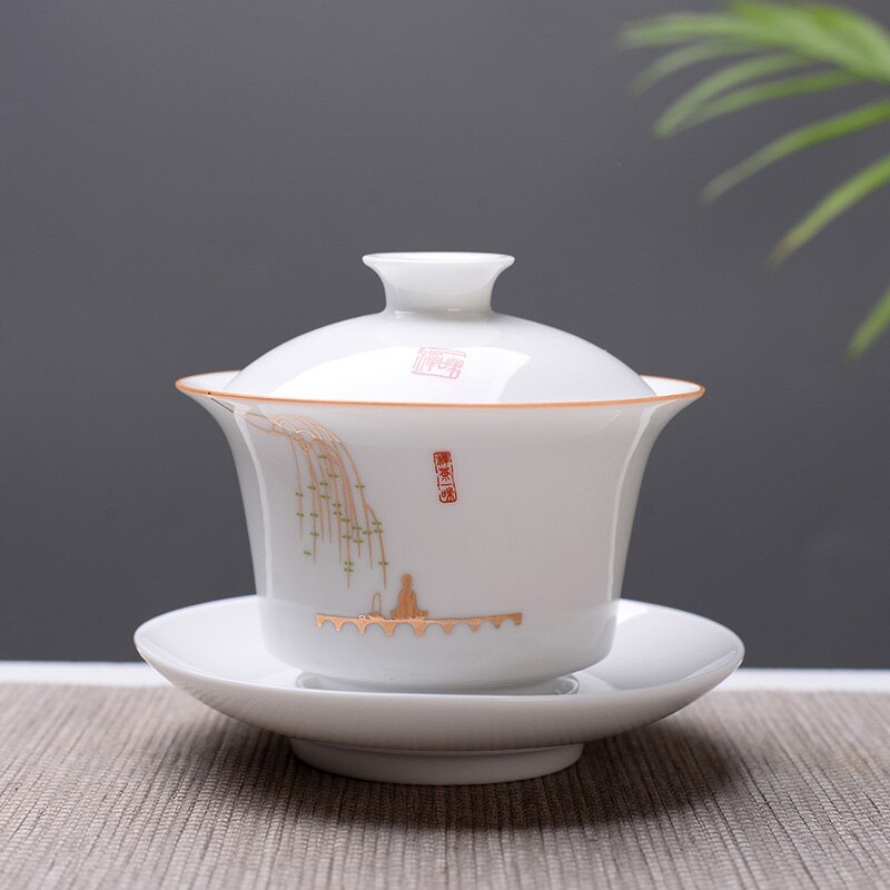 white bone china Gaiwan Tea Set,White Kung fu tea set,Travel Ceramic Tea Set,Chinese Porcelain Gaiwan cup: 07