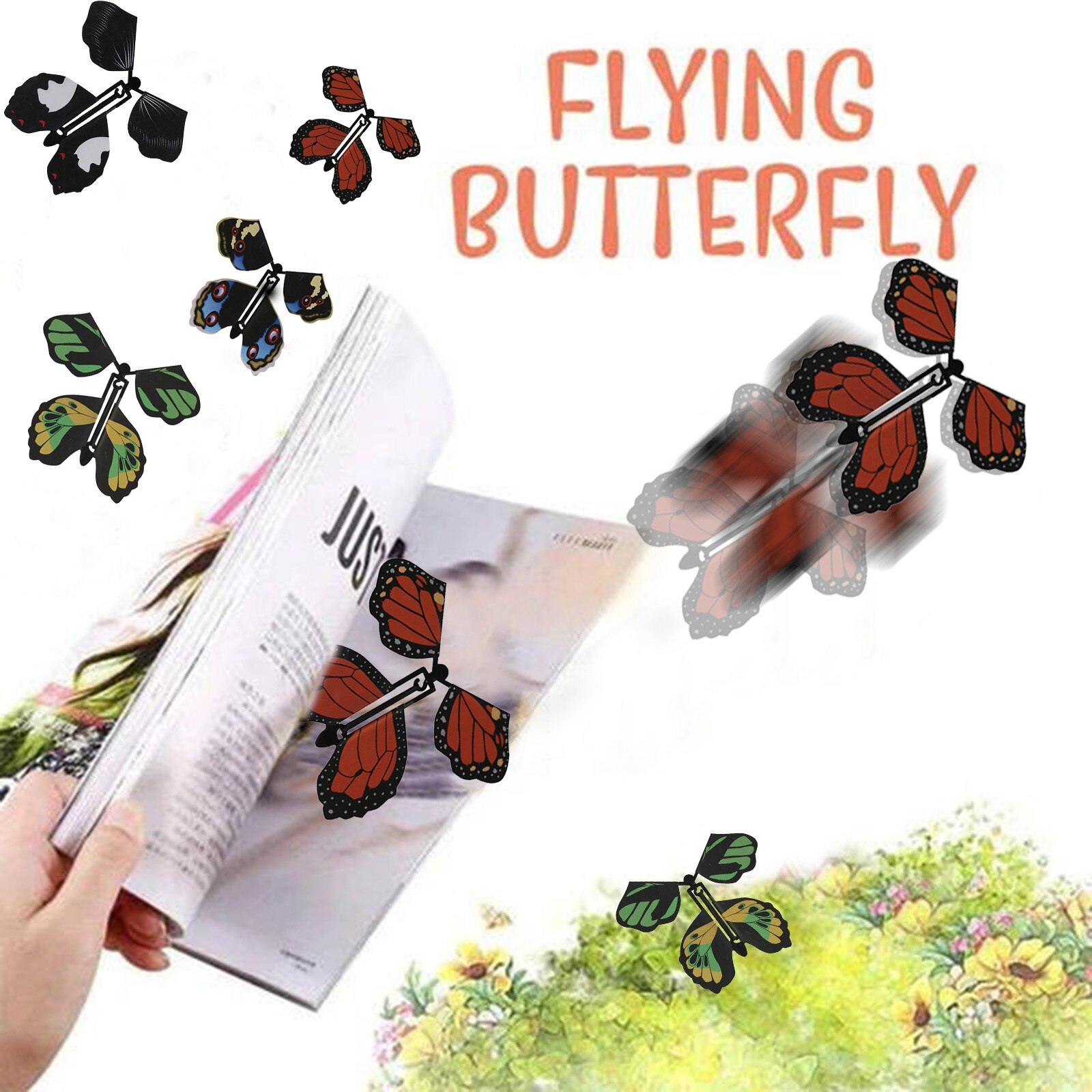 5Pc Wrap Magische Vliegende Vlinder Clockwork Rubber Band Aangedreven Vlinder Praktische Kinderen Pop Speelgoed Voor Kid Meisje