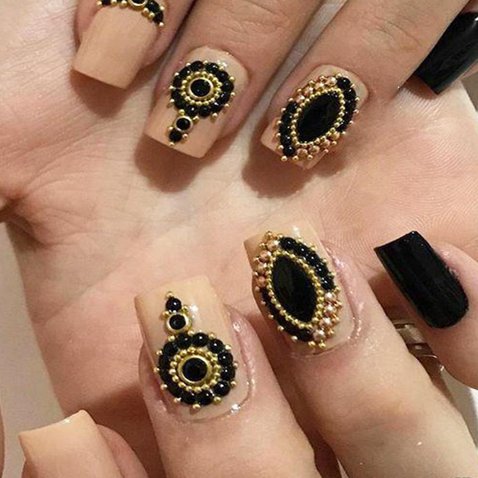 1 boîte de perles en acier Mini Caviar décoration d'ongle 0.6/0.8/1/1. 5/2mm point rond gris Rose or argent poussière Nail Art bricolage vernis à ongles CH031-1