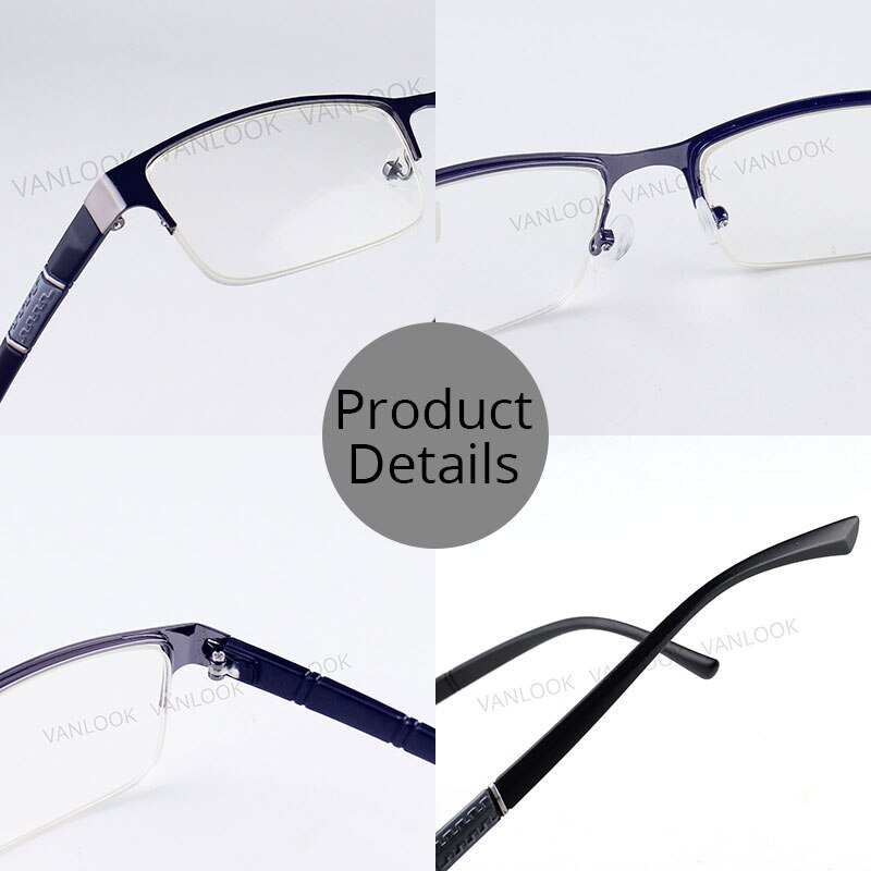 Gafas para miopía para hombre, lentes antirayos azules para ordenador, medio marco 0-0,50-1,0-1,50-2,00-2,50-4,00-4,50-5,00-5,50-6,00
