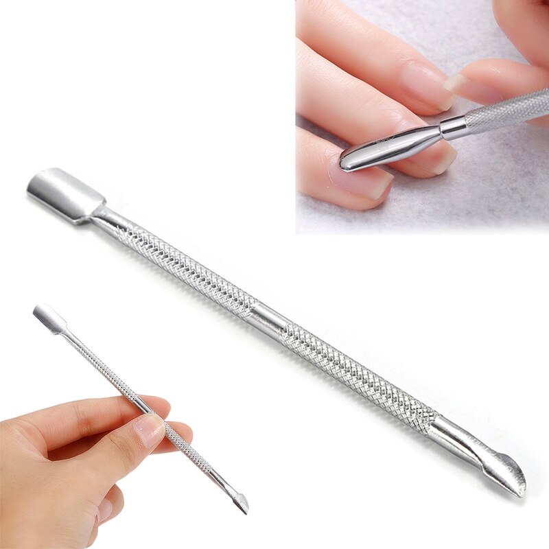 Dubbele Kop Rvs Cuticle Nail Pusher Spoon Remover Pedicure Care Pusher Cobalt Nail Care Tool Nail Cuticle Pushers
