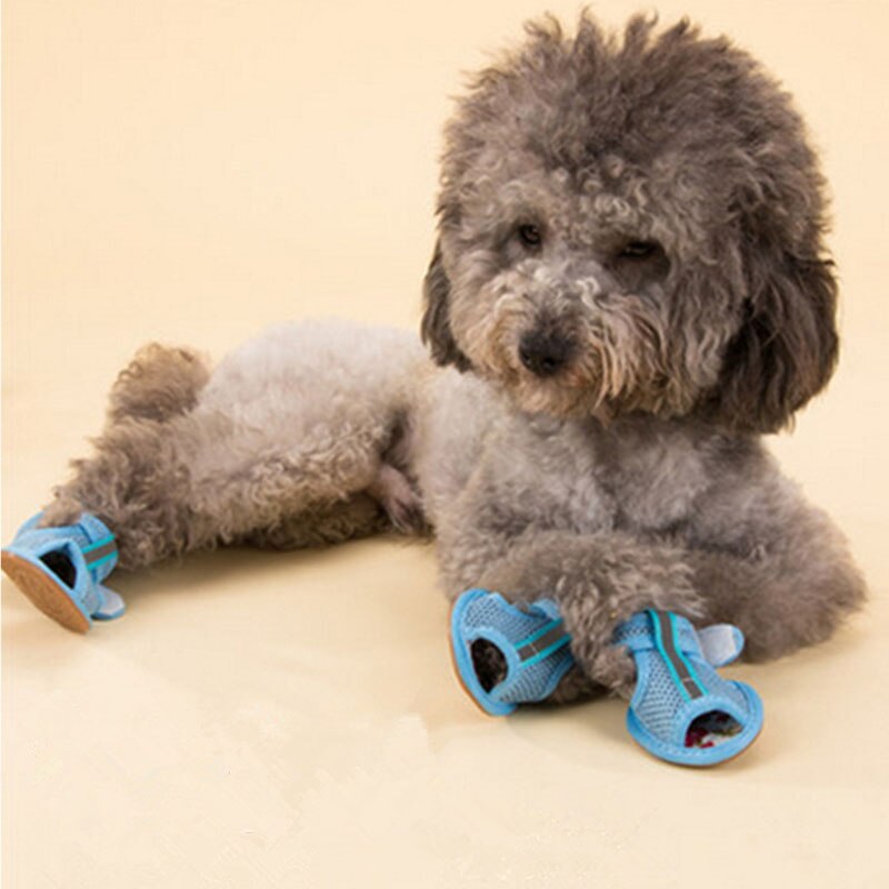 Chaussures d'été antidérapantes roses pour chiens, sandales respirantes pour petits chiens, chaussettes pour animaux de compagnie, bottes pour chiots et chats, 4 pièces/ensemble