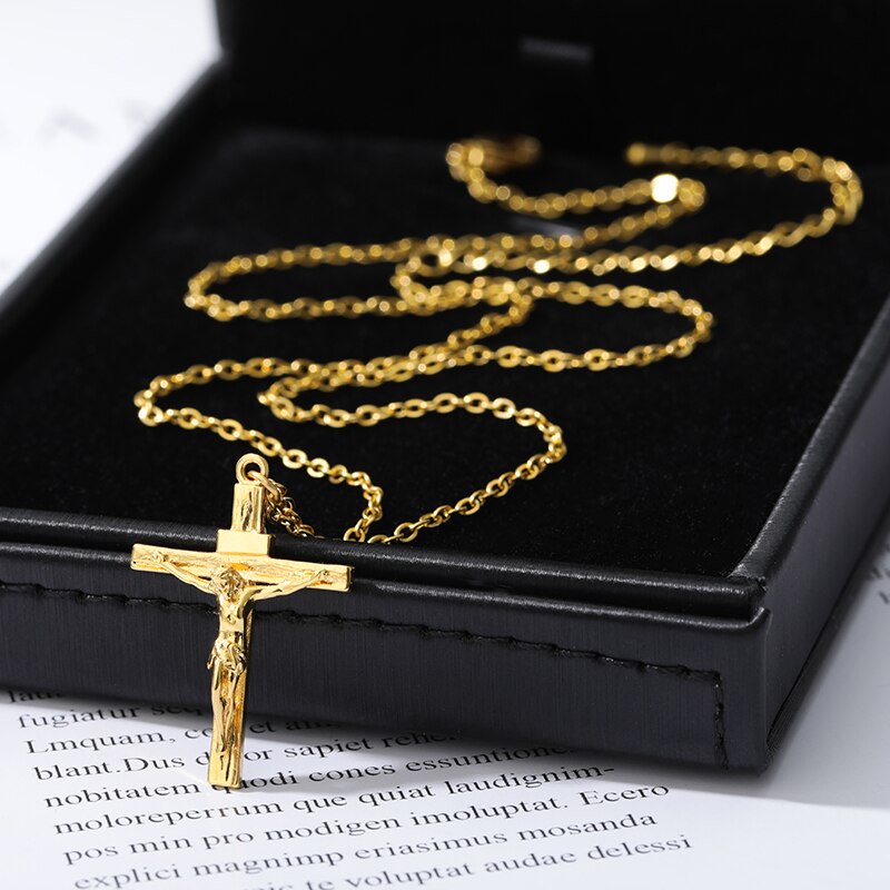 Christian Jesus Cross collana per donna uomo catene in acciaio inossidabile girocollo religione croce pendenti gioielli preghiera battesimo regali