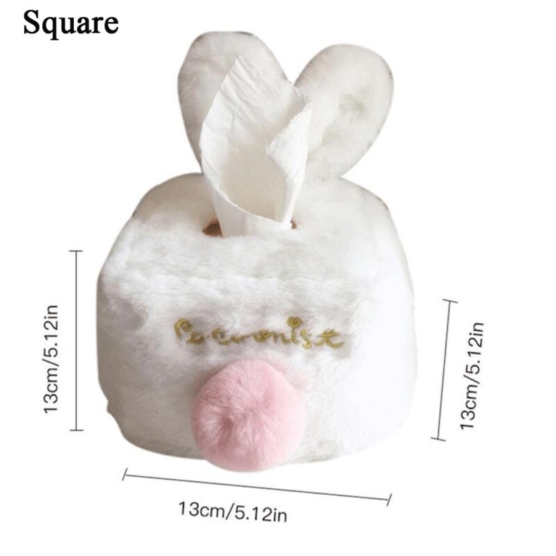 Holdbar rom plysj bil firkantet silkeskuff papirholder etui deksel serviett kawaii rosa hvit