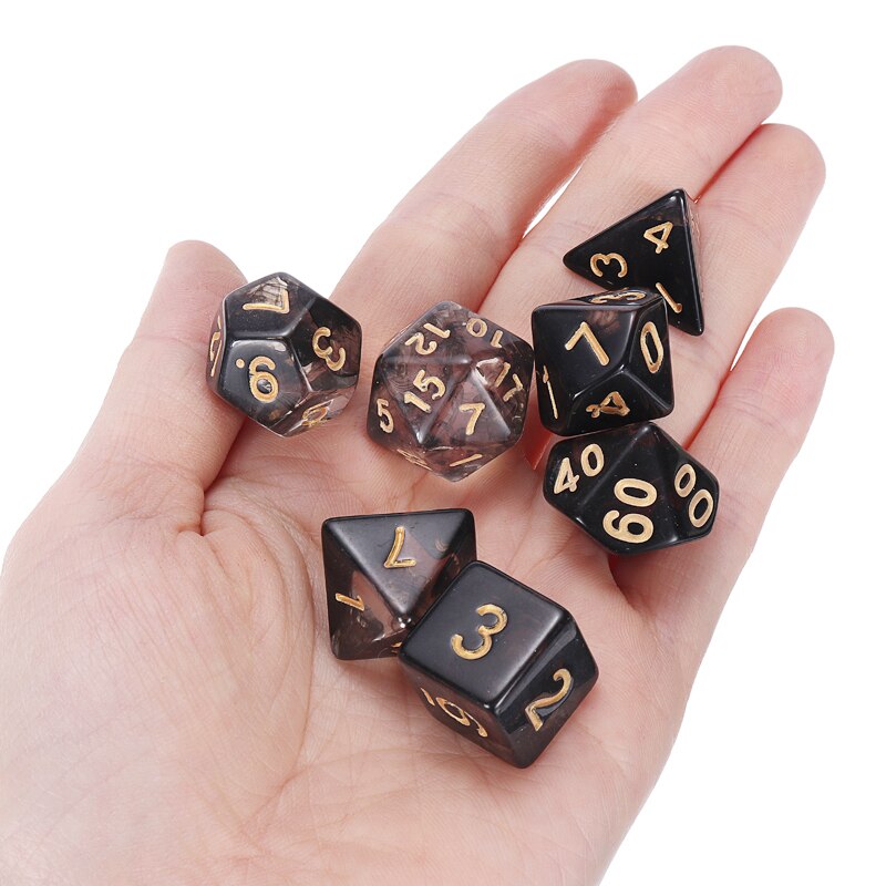 7 sztuk/zestaw półprzezroczysty czarny zestaw kości wielościennych kości z torbą na RPG płyta stołu gry kości zestaw