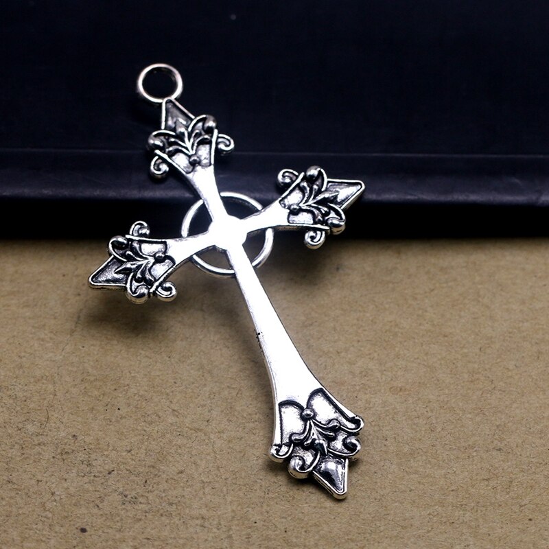 5pcs 43x26 mm Gothic Cross Charm Pendants,Large Silver Colour Statement Trad Goth Jewelry Making Jewelry Accessories